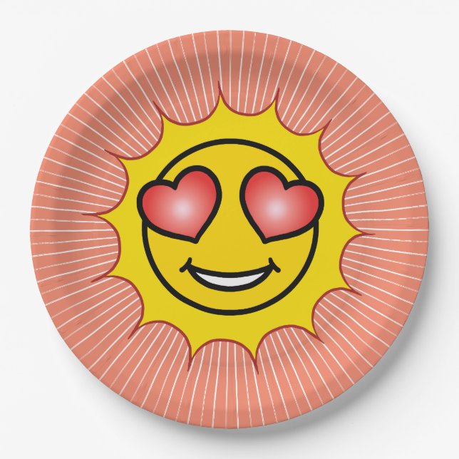 Liebe Emoji Sun Pappteller (Vorderseite)