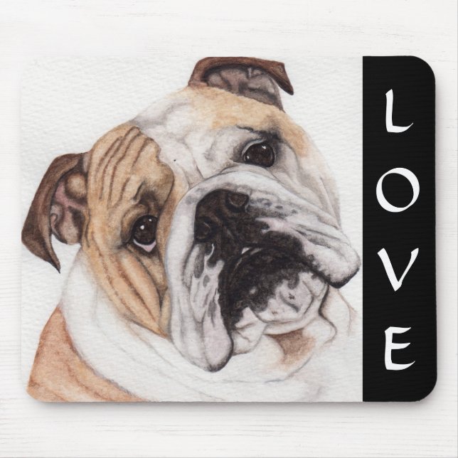 Liebe English Bulldog Wasserfarbe Mousepad (Vorne)