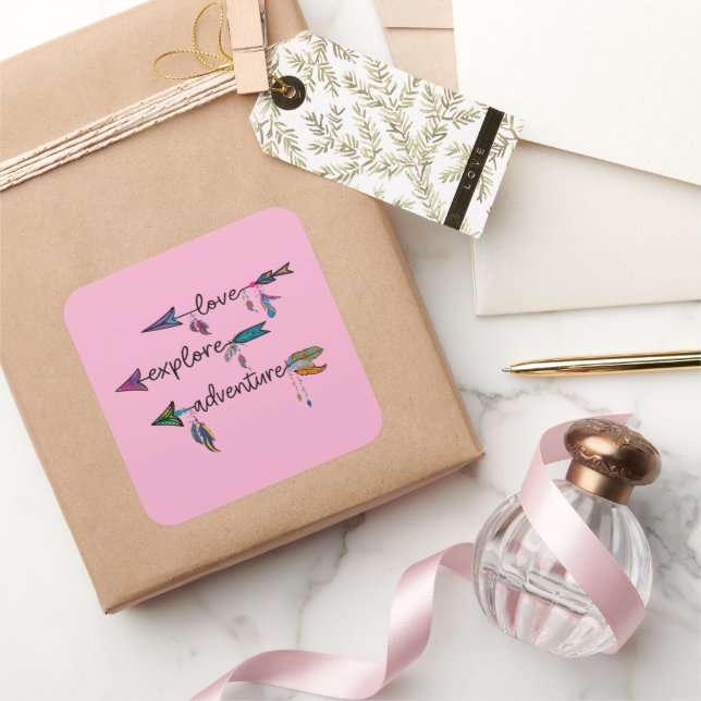 Liebe Entdecken Sie das Adventure Arrow Tribal Boh Quadratischer Aufkleber (Schenken)