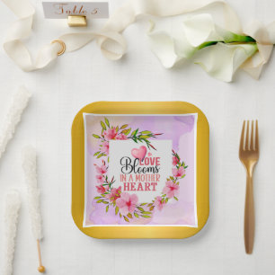 Liebe erblüht im Herzen einer Mutter Rosa Blüten Pappteller