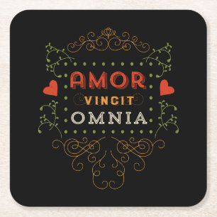 Liebe erobert alle - Vintage lateinische Rechteckiger Pappuntersetzer