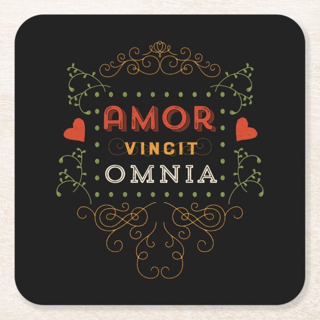 Liebe erobert alle - Vintage lateinische Rechteckiger Pappuntersetzer (Vorderseite)