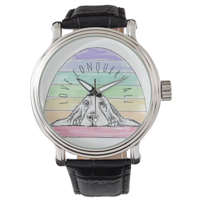 Liebe erobert den ganzen Hund Regenbogenbasenhalm Armbanduhr (Vorderseite)