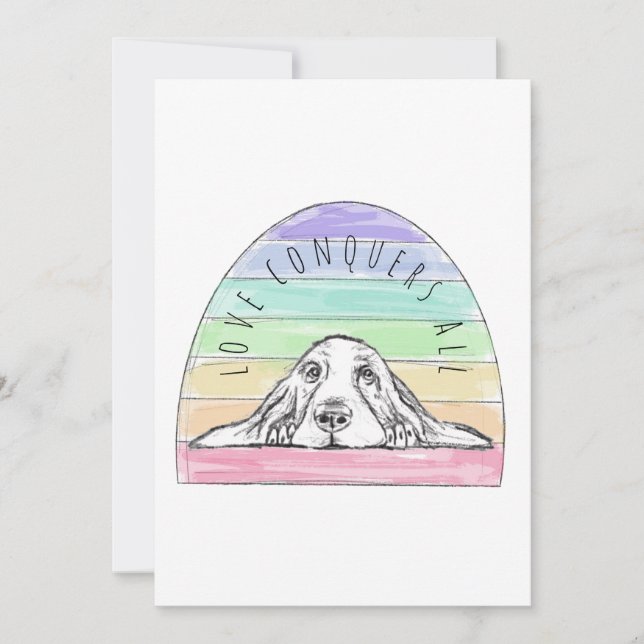 Liebe erobert den ganzen Hund Regenbogenbasenhalm Dankeskarte (Vorderseite)