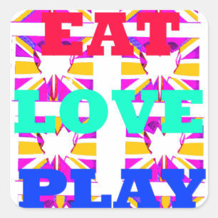 Liebe  Essen Spiel Herz Hakuna Matata Farben.png Quadratischer Aufkleber