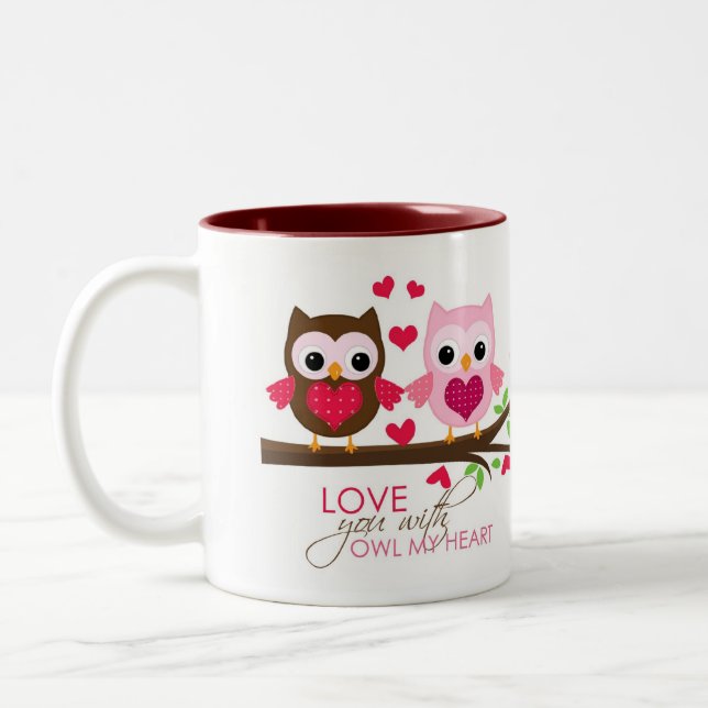 Liebe-Eule auf der Niederlassungs-Tasse (Rosa) - Zweifarbige Tasse (Links)
