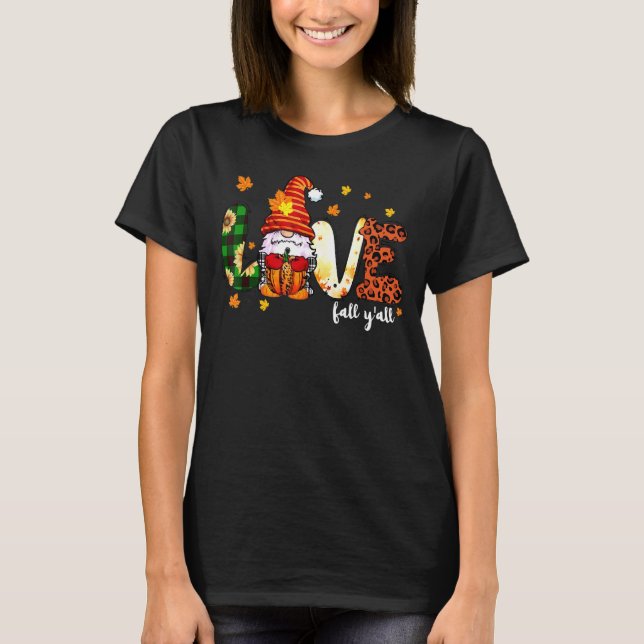 Liebe Fall Y'all Erntedank Gnome Pumpkin Leopard T-Shirt (Vorderseite)