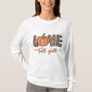 Liebe Fall Y'all Leopard Print Pumpkin Women's tha T-Shirt