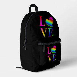 LIEBE FARBENFROHE TYPOGRAPHIE REGENBOGEN HERZ BEDRUCKTER RUCKSACK