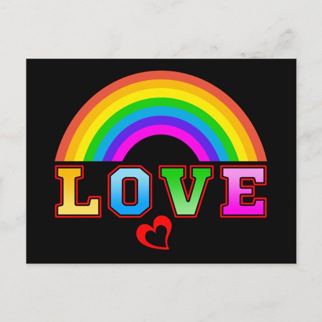 Liebe Farbenfroher Regenbogen Rotes Herz Postkarte (Vorderseite)