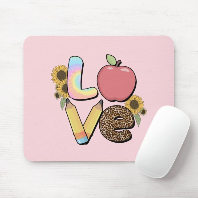 Liebe - Farbiges Lehrerdesign mit Apple & Stift Mousepad (Mit Mouse)