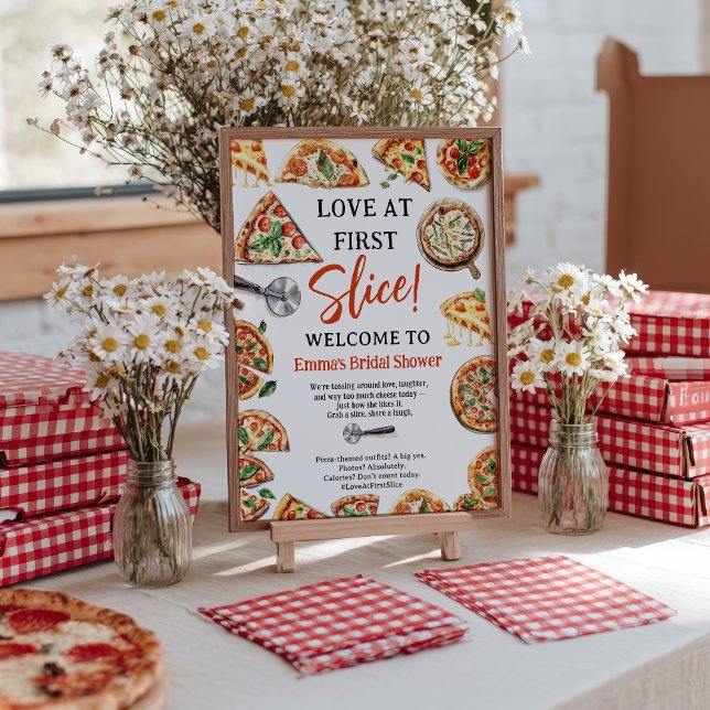 Liebe First Slice Pizza Begrüßungs-Brautparty Poster (Love at First Slice Pizza Welcome Bridal Shower Poster)