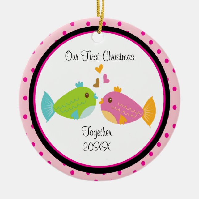 Liebe Fisch Couple Weihnachtsdekoration Keramik Ornament (Vorne)