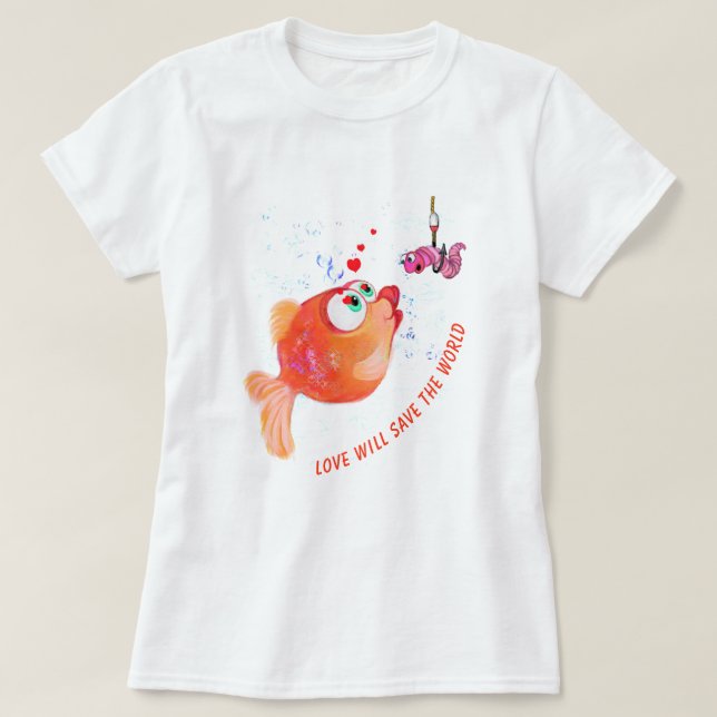 Liebe Fisch und Wurm T - Shirt Romantische (Design vorne)