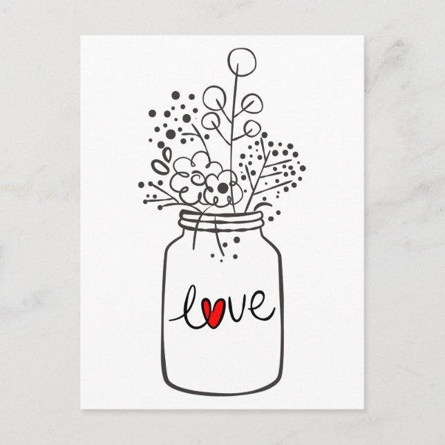Liebe Floral Mason Jar Red Heart Wedding Party Einladungspostkarte (Vorderseite)