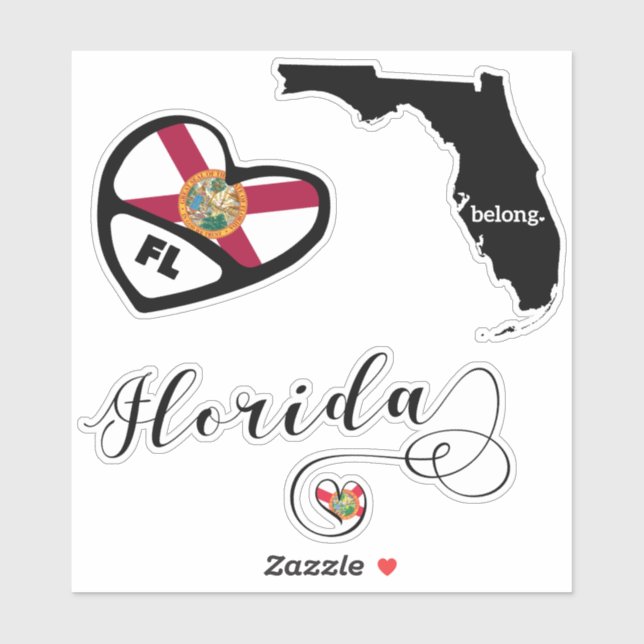 Liebe Florida 3 Unterschiedliche Designs, Aufklebe Aufkleber (Blatt)