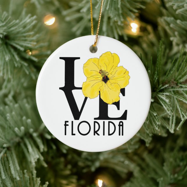 LIEBE Florida (gelber Hibiskus) Keramik Ornament (Baum)