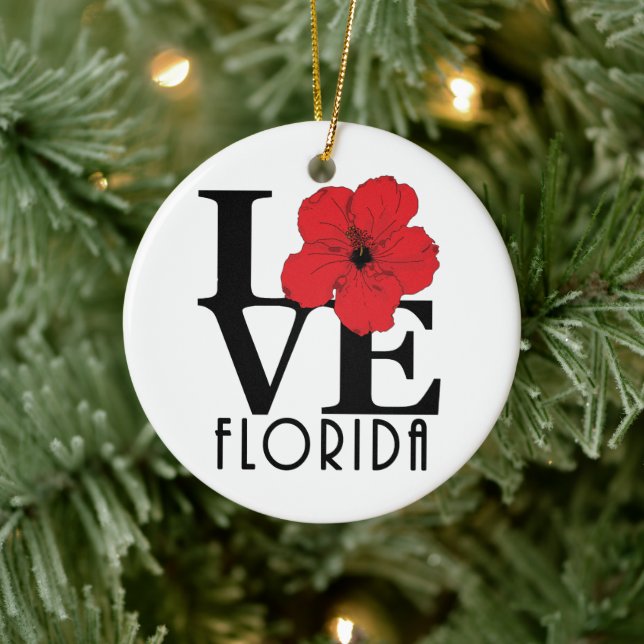 LIEBE Florida Red Hibiscusq Keramik Ornament (Baum)