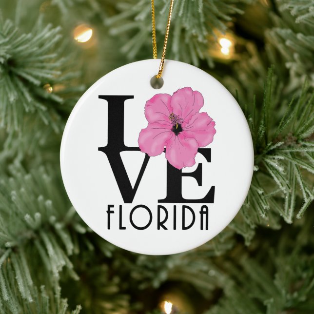 LIEBE Florida (rosa Hibiskus) Keramik Ornament (Baum)