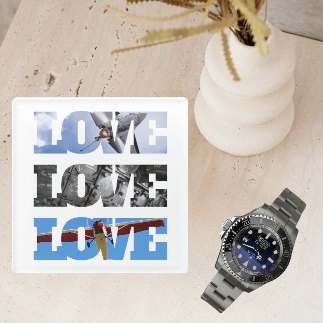 LIEBE, Flugzeug, Luftfahrt, Wohngestaltung, Glasuntersetzer (Von Creator hochgeladen)