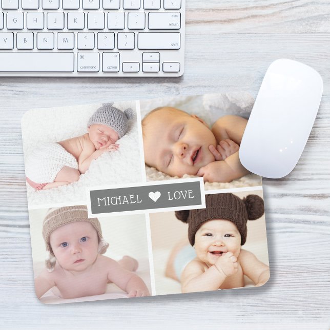 Liebe Foto Collage Grau Mousepad (Family Love Photo Collage Gray Mouse Pad)