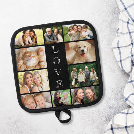 Liebe FotoCollage Personalisiert Black Topflappen