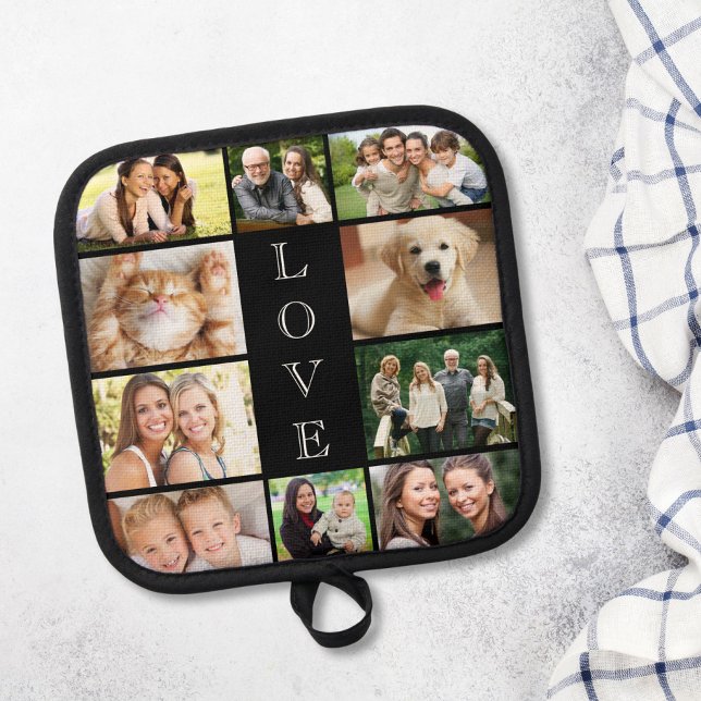 Liebe FotoCollage Personalisiert Black Topflappen (Von Creator hochgeladen)