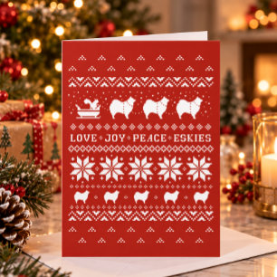 Liebe Freude Frieden Eskimos Süße Hunde Weihnachts Feiertagskarte