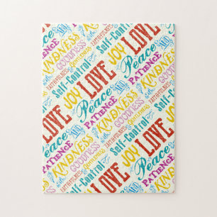 Liebe Freude Frieden Freundlichkeit Güte Typografi Puzzle