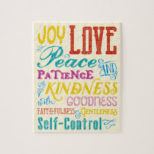 Liebe Freude Frieden Freundlichkeit Güte Typografi Puzzle