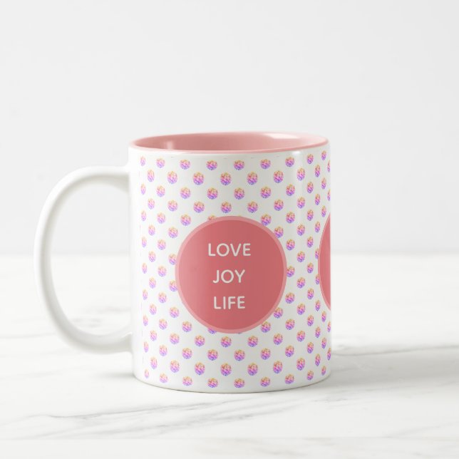 Liebe, Freude, Life Pink Diamonds Zweifarbige Tasse (Links)