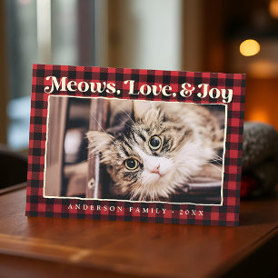 Liebe & Freude Modern Kariert Lustiges Katzenfoto Feiertagskarte