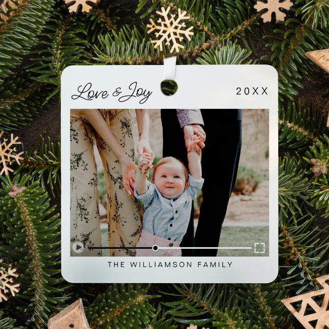 Liebe & Freude Moderne Minimal QR Code Video-Meldu Ornament Aus Metall (Love & Joy Modern Minimal QR Code Video Message Metal Ornament)