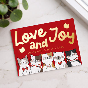 Liebe & Freude Moderne Niedliche Katzen Caroling Folien Feiertagspostkarte
