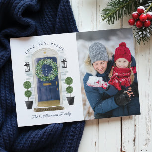 Liebe, Freude, Peace Navy Watercolor Front Door Fo Feiertagskarte