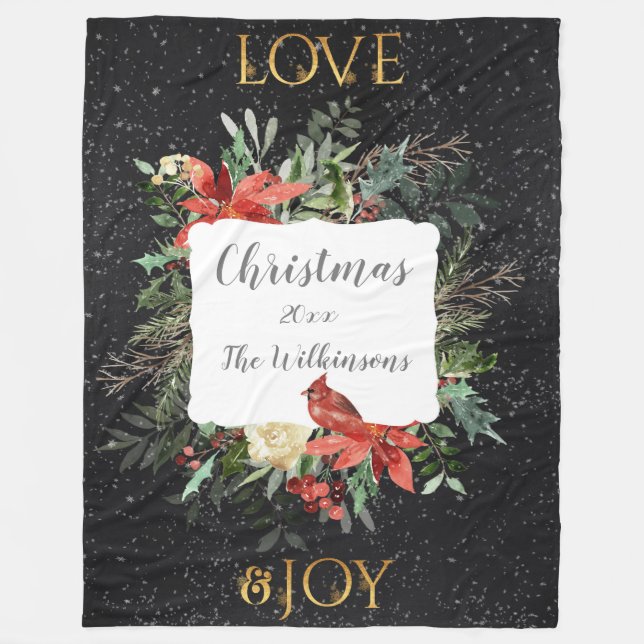 Liebe & Freude Personalisierter Weihnachtsfeiertag Fleecedecke (Vorderseite)