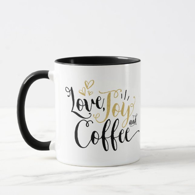 Liebe, Freude und Kaffee | Kaffeeliebhaber Joystic Tasse (Links)