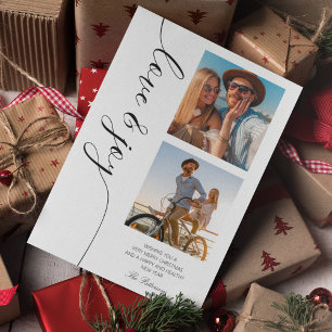 Liebe & Freude Zwei-Foto-Familien-Weihnachten Schw Feiertagskarte