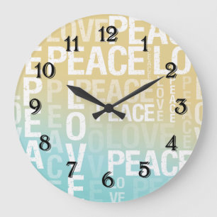Liebe Frieden Blau Gelb Ombre Große Wanduhr