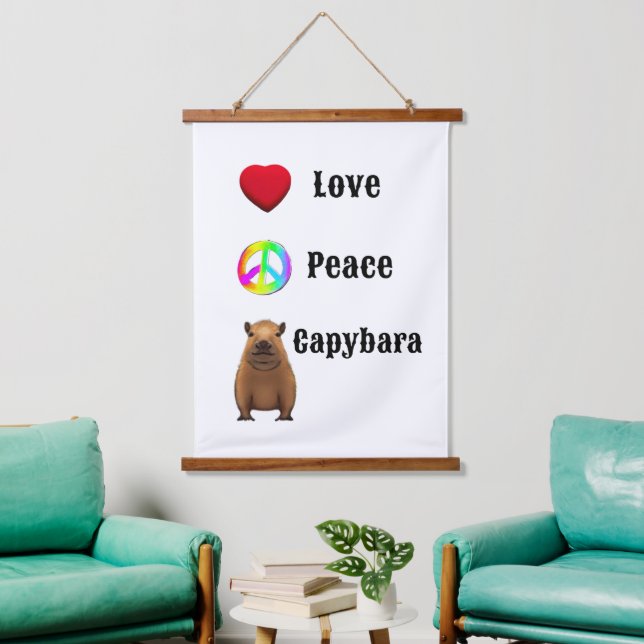 Liebe, Frieden, Capybara Mauer Art Wandteppich Mit Holzrahmen (Wohnzimmer)