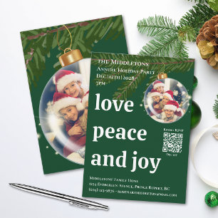 Liebe Frieden Freude QR Foto Grüne Weihnachtsfeier Einladung
