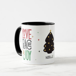 Liebe, Frieden, Freude und Weihnachtsbaum Tasse