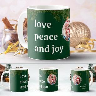 Liebe Frieden Freude Weihnachten Familie Foto Wald Kaffeetasse