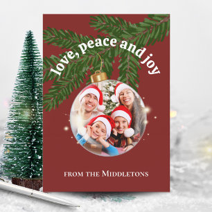 Liebe Frieden Freude Weihnachtsbogen Foto Burgunde Feiertagskarte