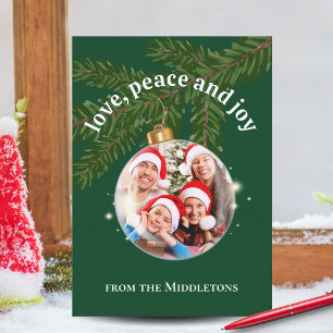 Liebe Frieden Freude Weihnachtsbogen Foto Forstgrü Feiertagskarte