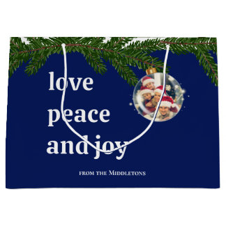 Liebe Frieden Freude Weihnachtsfoto Navy Blau Groß Große Geschenktüte