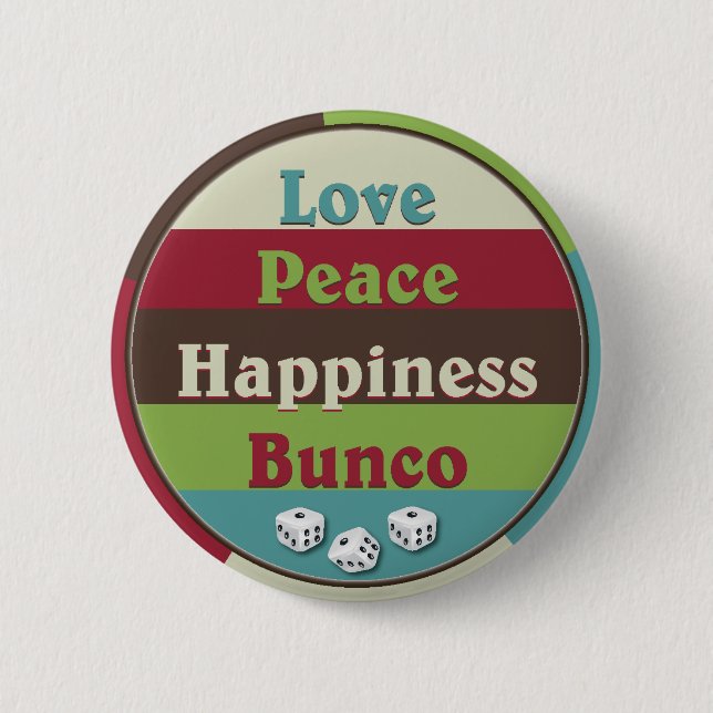 Liebe, Frieden, Glück Bunco Knopf Button (Vorderseite)