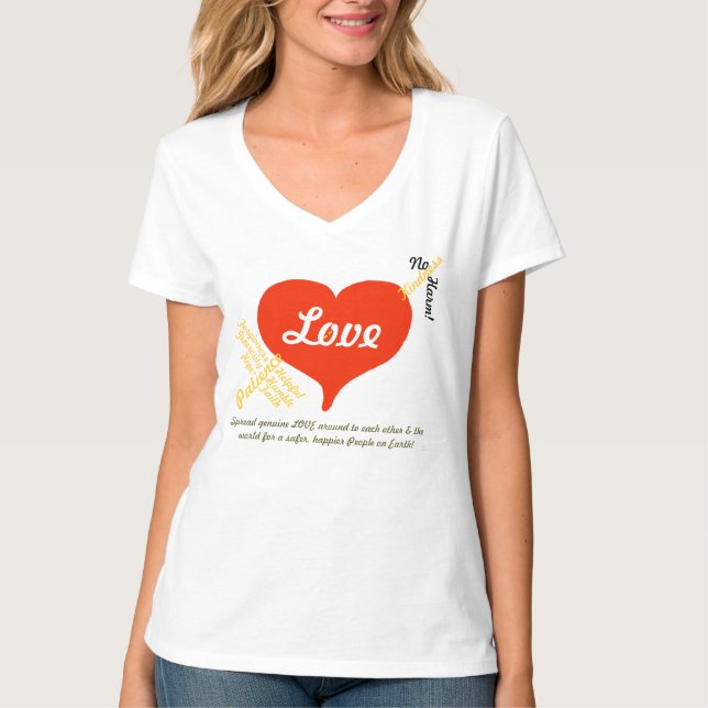 Liebe, Frieden kein Harm Rotes Herz T-Shirt (Vorderseite)