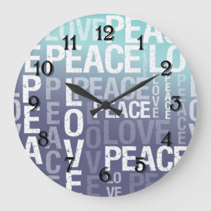 Liebe Frieden Lila Aqua Ombre Große Wanduhr