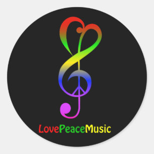 Liebe Frieden Musik Hippie Violinschlüssel Runder Aufkleber
